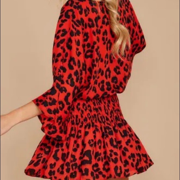 *NWOT* Red & Black Leopard Dress with Ruched Waist - Picture 2 of 4